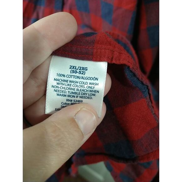 Faded Glory Men 2XL Shirt Collared Button Red Blue Checked Long Sleeve - Picture 7 of 9